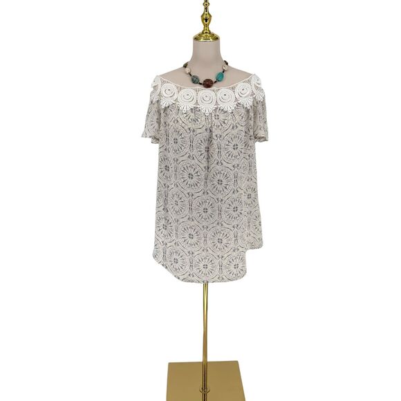 Stone Cold Fox Silk Off Shoulder Mini Dress M 2 Chiara Porcelain Revolve Mosaic - Picture 3 of 16